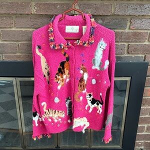 Vibrant Pink Cat Cardigan Sweater